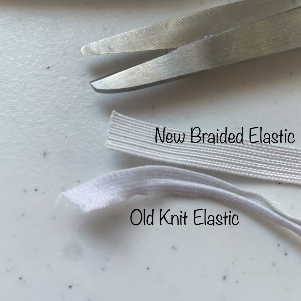 Comparison photo of original cloth diaper elastic and new elastic.