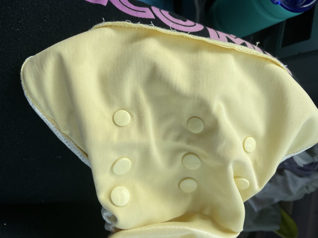 Inside out Grovia cloth diaper during repair.